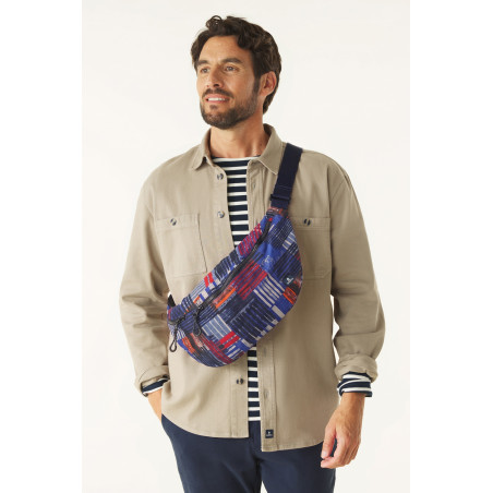 Sac banane à imprimés fond bleu cobalt | Mousqueton