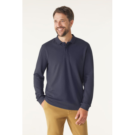 Polo manches longues en coton bleu marine | Mousqueton
