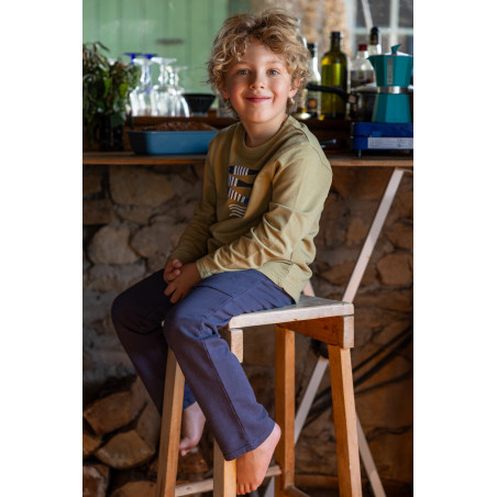 Pantalon ample enfant PLOUMI en coton bio bleu marine | Mousqueton