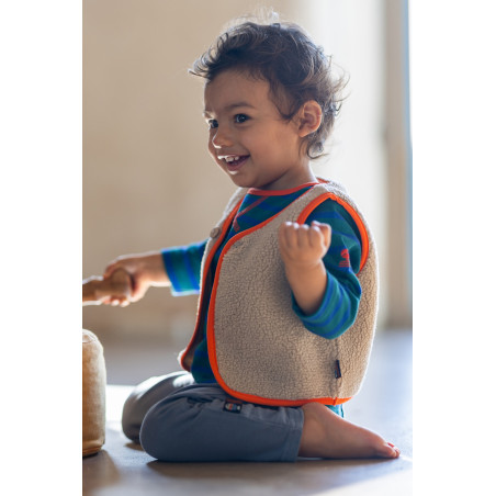 Gilet moutonné sans manche pour bébé beige gris | Mousqueton