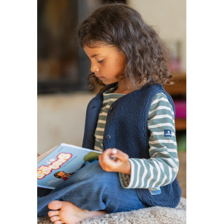 Marinière enfant MARIO-B vert kaki et gris beige - Mousqueton