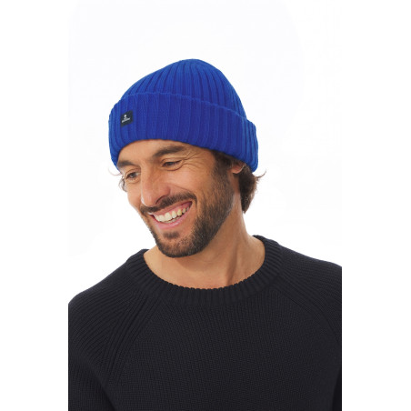 Bonnet côtelé LOGONIG en laine bleu cobalt | Mousqueton