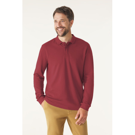 Polo manches longues en coton rouge brique | Mousqueton