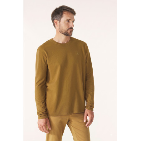 T-shirt manches longues homme uni marron bronze | Mousqueton