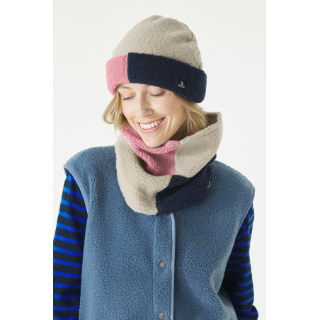 Tour de cou mixte en polaire bleu et rose | Mousqueton