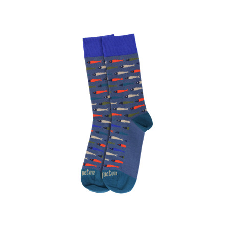 Chaussettes hautes gris bleuté à motifs poissons | Mousqueton