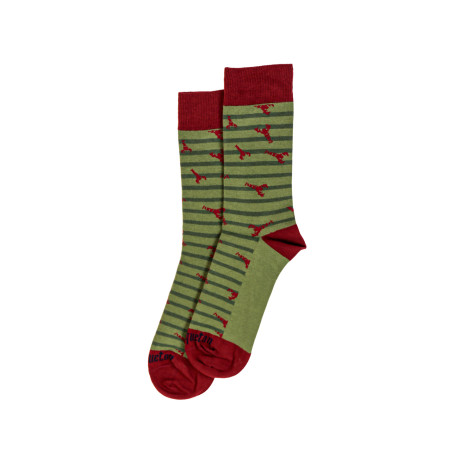 Chaussettes hautes LOER rayées vert foncé à motifs homard | Mousqueton