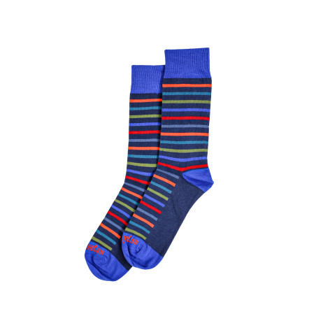 Chaussettes hautes LOER à rayures multicolores bleu cobalt | Mousqueton