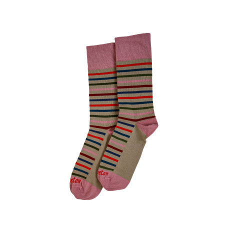 Chaussettes hautes LOER à rayures multicolores rose pivoine | Mousqueton