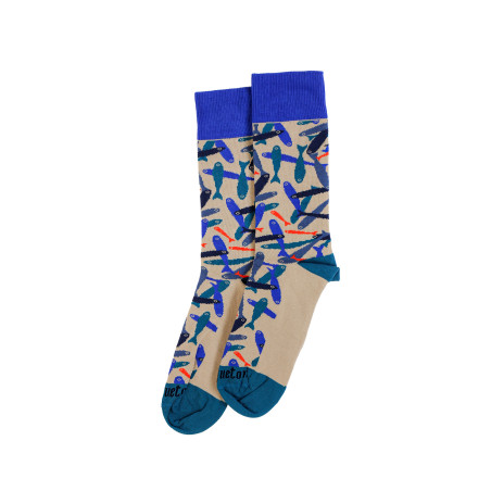 Chaussettes hautes LOER écru à motifs banc de poissons | Mousqueton