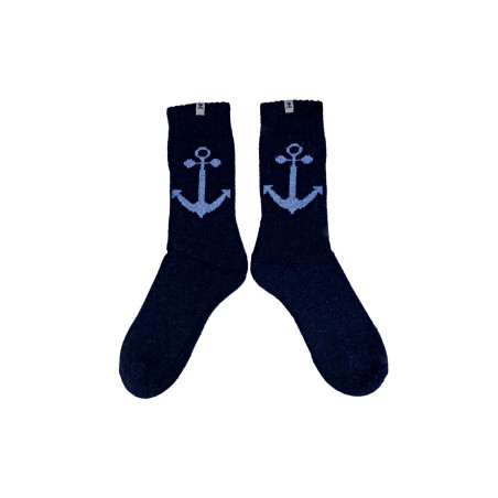 Chaussettes chaudes Antioche bleu marine à motif ancre | Mousqueton