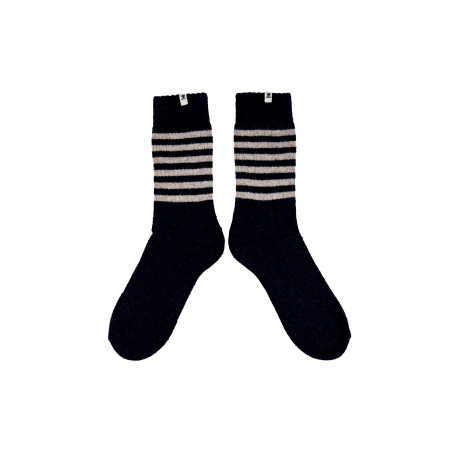 Chaussettes chaudes Antioche rayées écru et bleu marine | Mousqueton