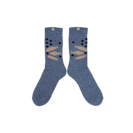 Chaussettes chaudes Antioche motif poissons gris chardon | Mousqueton