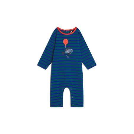 Combinaison bébé MENDU rayée vert émeraude et bleu cobalt | Mousqueton