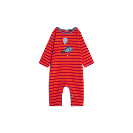Combinaison bébé MENDU rayée orange vif et rouge carmin | Mousqueton