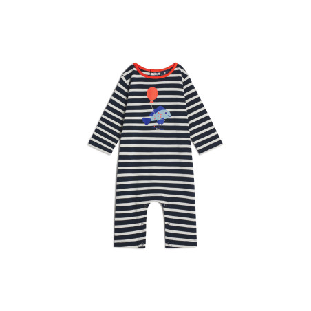 Combinaison bébé MENDU rayée bleu marine et écru | Mousqueton