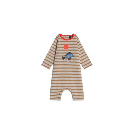 Combinaison bébé MENDU rayée gris beige et beige houblon | Mousqueton