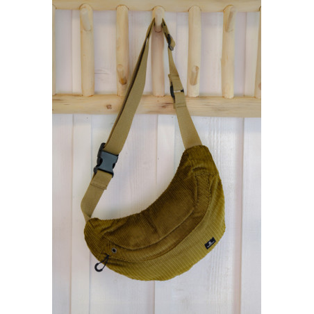 Petit sac banane BANNIC en velours côtelé marron bronze | Mousqueton