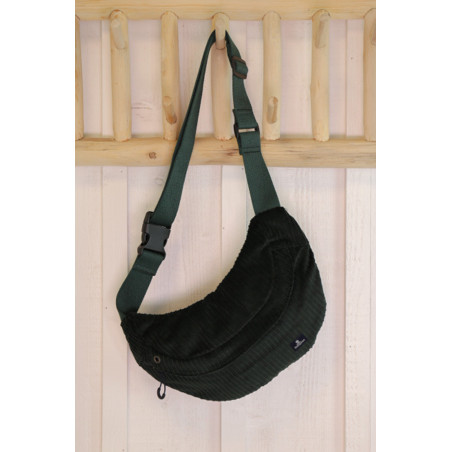 Petit sac banane BANNIC en velours côtelé vert sapin | Mousqueton