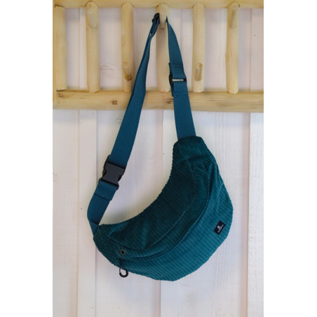 Petit sac banane BANNIC en velours côtelé vert émeraude | Mousqueton