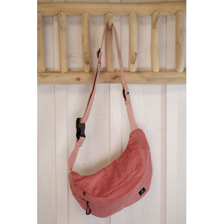 Petit sac banane BANNIC en velours côtelé rose pivoine | Mousqueton