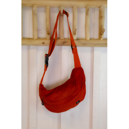 Petit sac banane BANNIC en velours côtelé orange tuile | Mousqueton