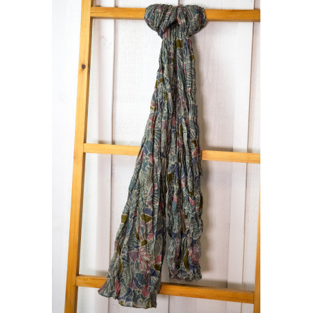 Khaki green seashell-print scarf | Mousqueton