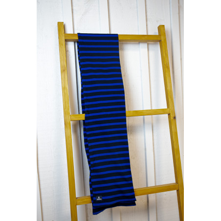 MINET striped scarf in navy and cobalt blue cotton | Mousqueton