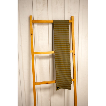 MINET striped scarf in moss green and bronze-brown cotton | Mousqueton
