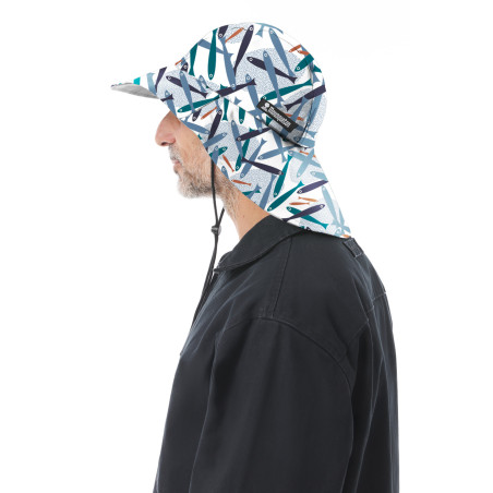 Chapeau cache nuque imperméable à motifs banc de poissons | Mousqueton