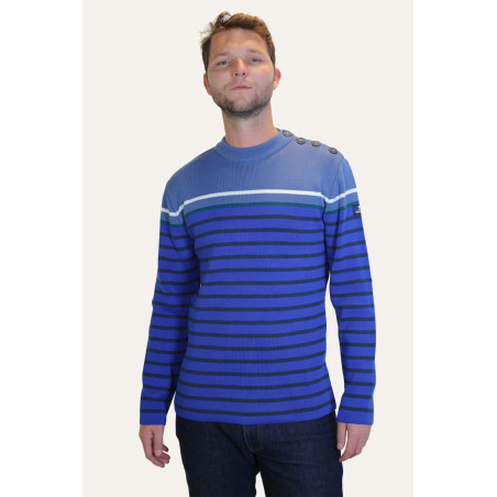 Pull marin rayé bleu et gris homme | Mousqueton