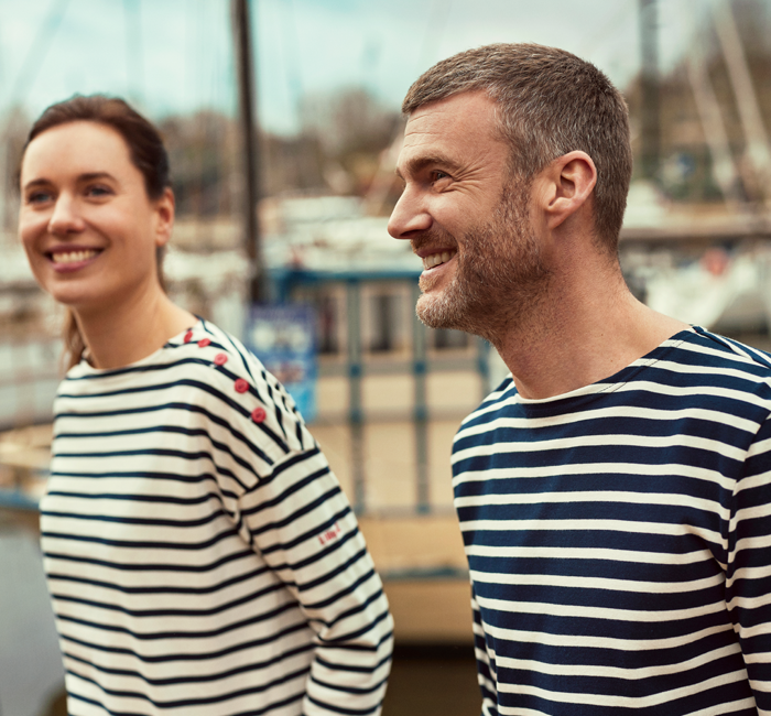 navy bleu and ecru Breton striped shirt Mousqueton