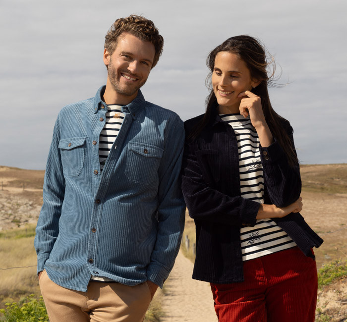 Man and woman wearing corduroy shirts